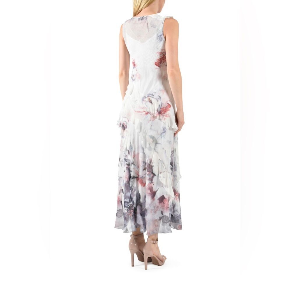 NWT- Komarov Ruffle Tiered Chiffon & Charmeuse Maxi Dress - Picture 2 of 8